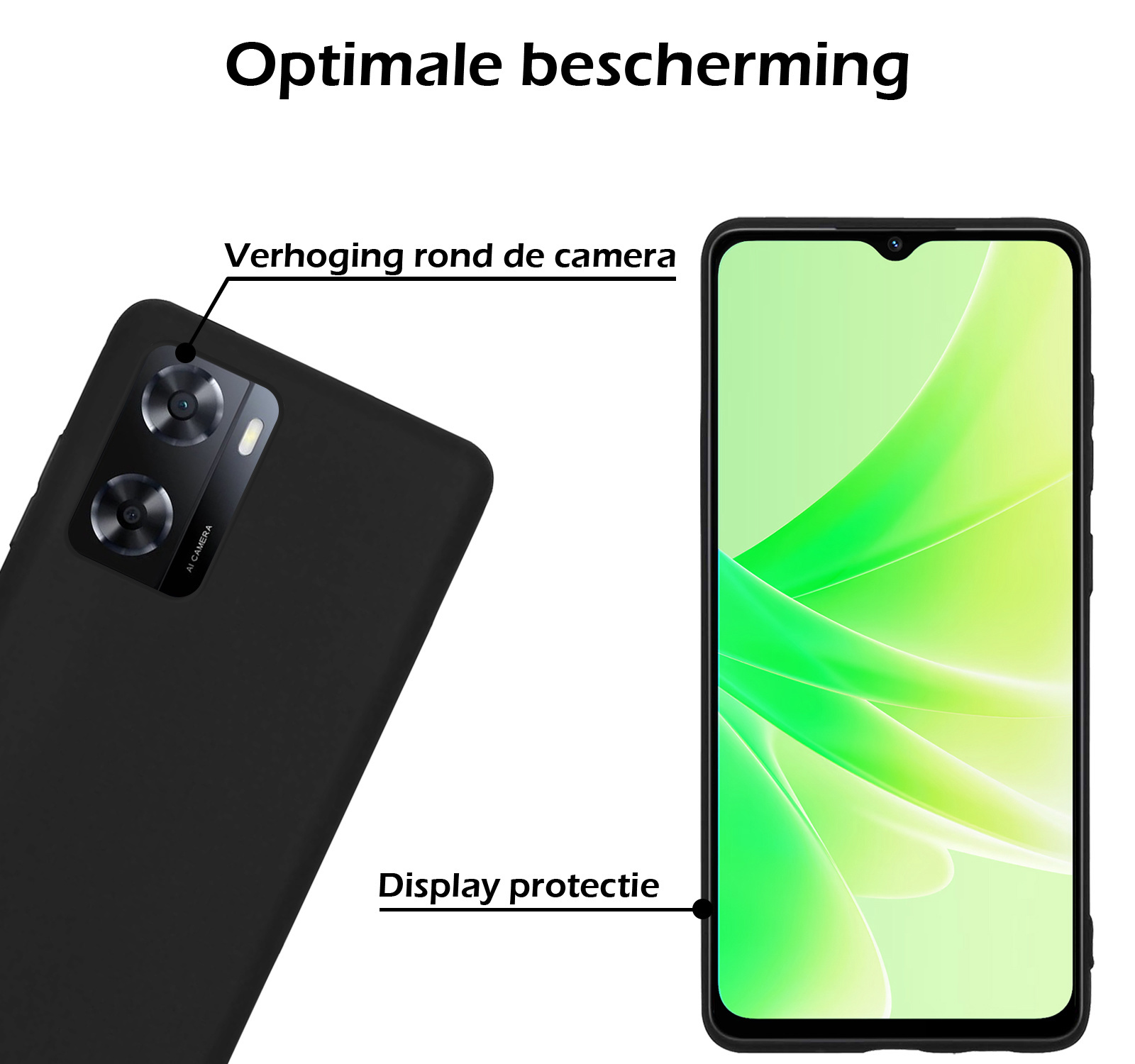Nomfy Hoesje Geschikt voor OPPO A57s Hoesje Siliconen Cover Case - Hoes Geschikt voor OPPO A57s Hoes Back Case - 2-PACK - Zwart