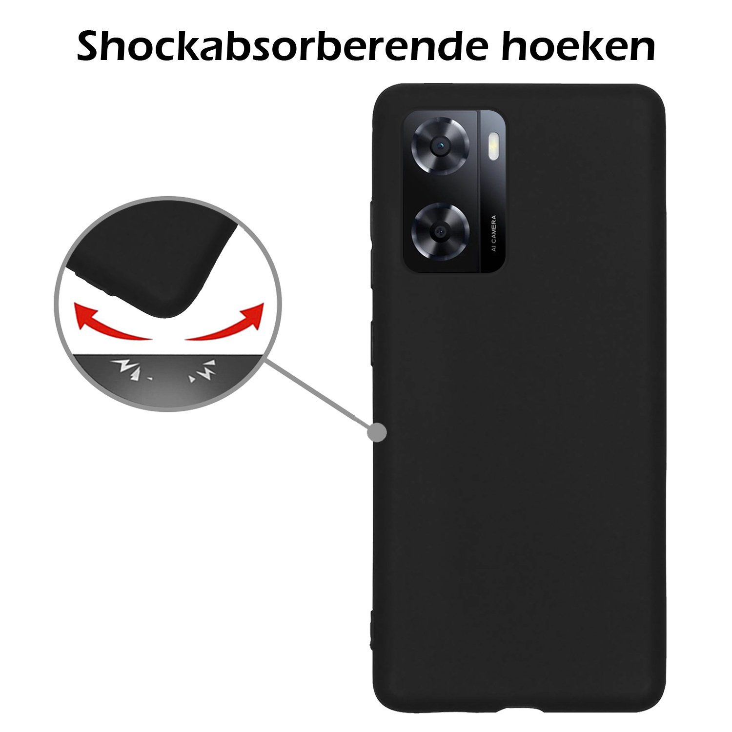 Nomfy Hoesje Geschikt voor OPPO A57s Hoesje Siliconen Cover Case - Hoes Geschikt voor OPPO A57s Hoes Back Case - 2-PACK - Zwart