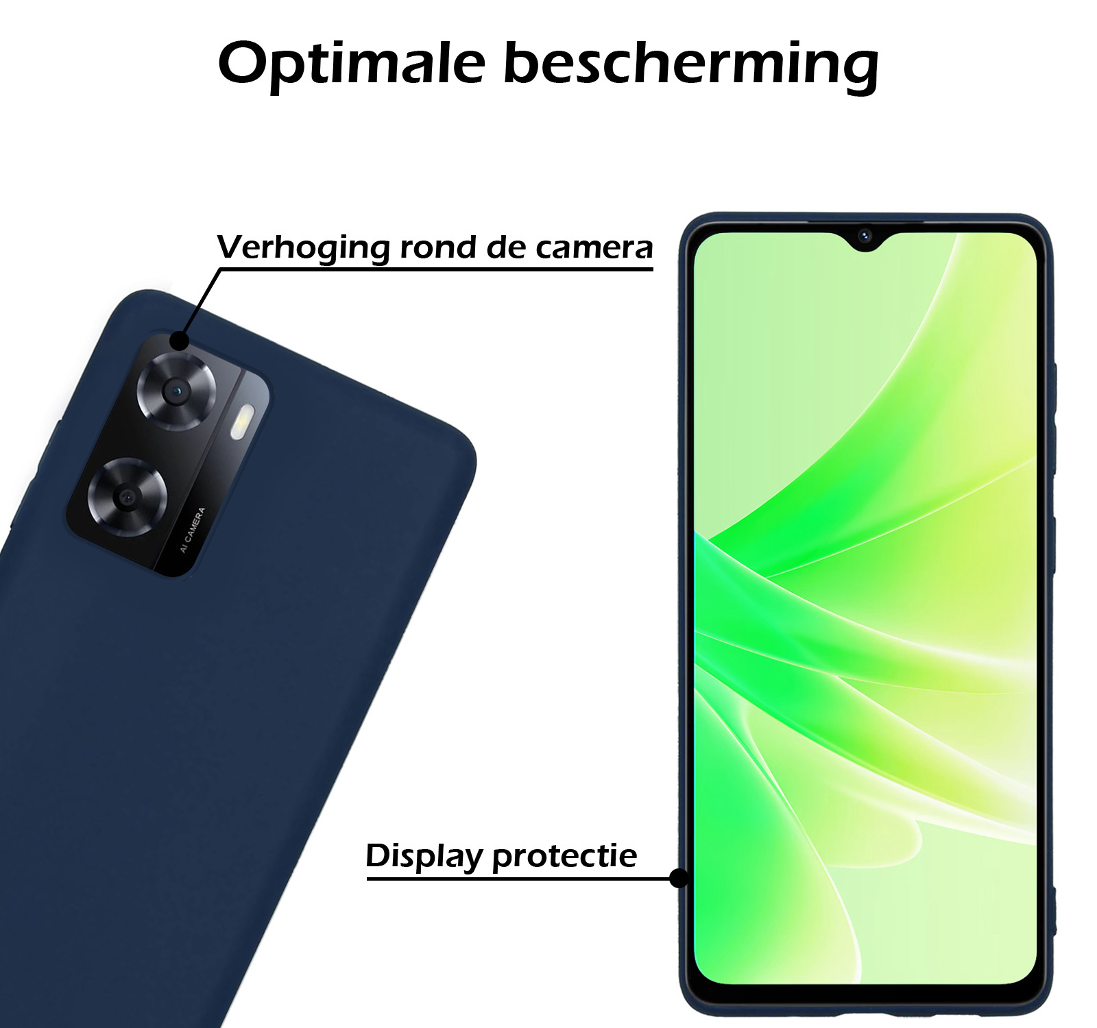 OPPO A57s Hoesje Siliconen Case Back Cover Met Screenprotector - OPPO A57s Hoes Cover Silicone - Donker Blauw