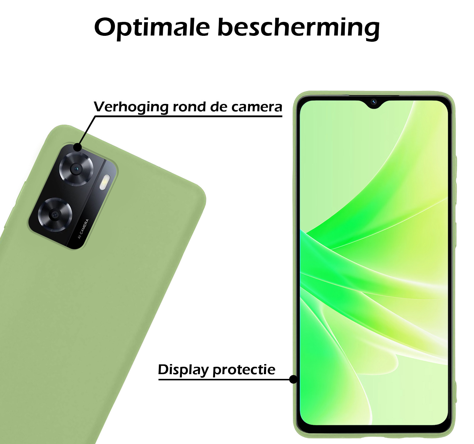 Nomfy Hoesje Geschikt voor OPPO A57s Hoesje Siliconen Cover Case Met 2x Screenprotector - Hoes Geschikt voor OPPO A57s Hoes Back Case - Groen