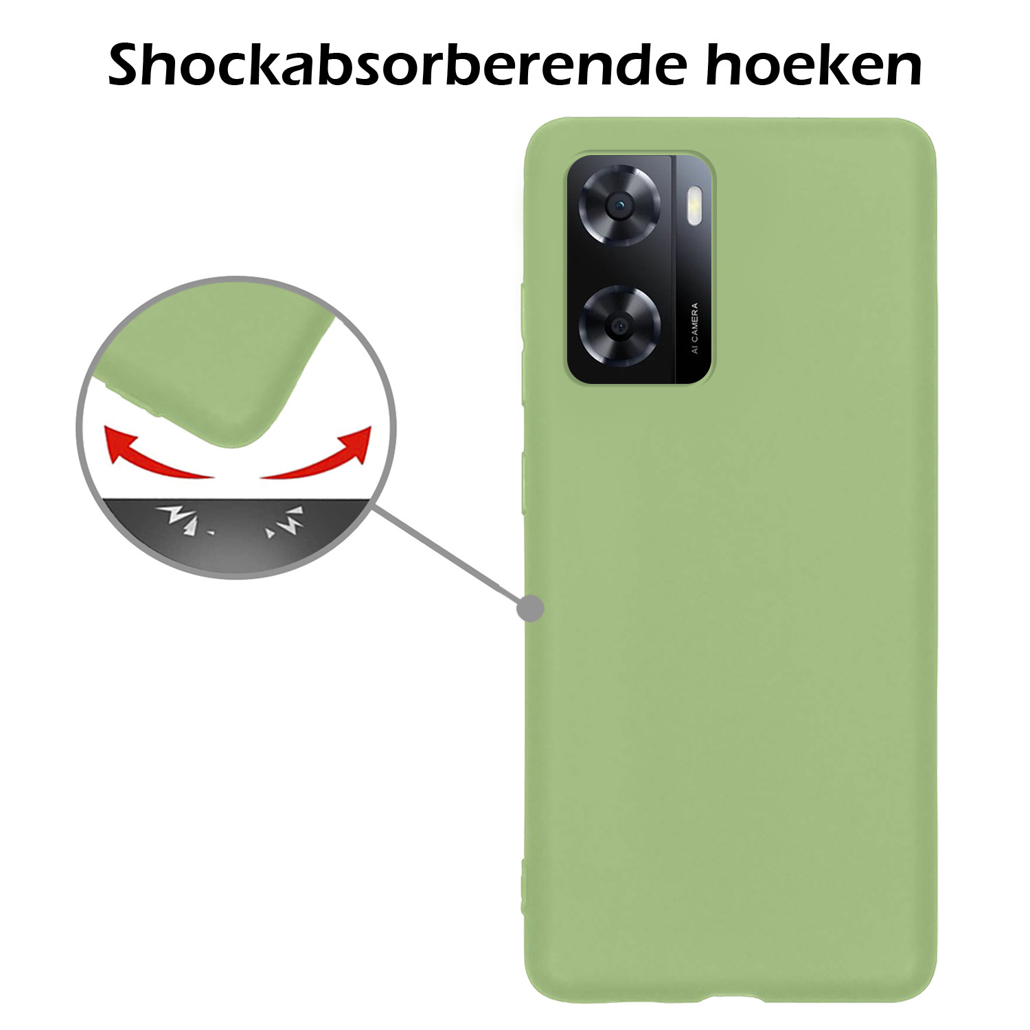 Nomfy Hoesje Geschikt voor OPPO A57s Hoesje Siliconen Cover Case Met 2x Screenprotector - Hoes Geschikt voor OPPO A57s Hoes Back Case - Groen