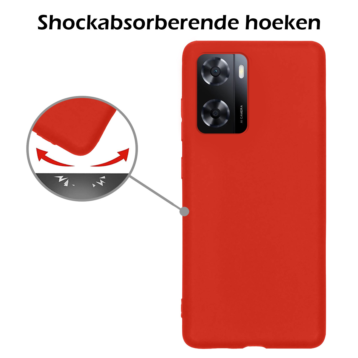 Nomfy Hoesje Geschikt voor OPPO A57s Hoesje Siliconen Cover Case Met 2x Screenprotector - Hoes Geschikt voor OPPO A57s Hoes Back Case - Rood