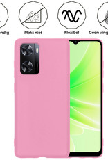 Nomfy OPPO A57s Hoesje Siliconen Case Back Cover Met 2x Screenprotector - OPPO A57s Hoes Cover Silicone - Licht Roze