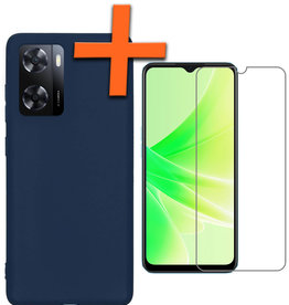 Nomfy Nomfy OPPO A57 Hoesje Siliconen Met Screenprotector - Donkerblauw