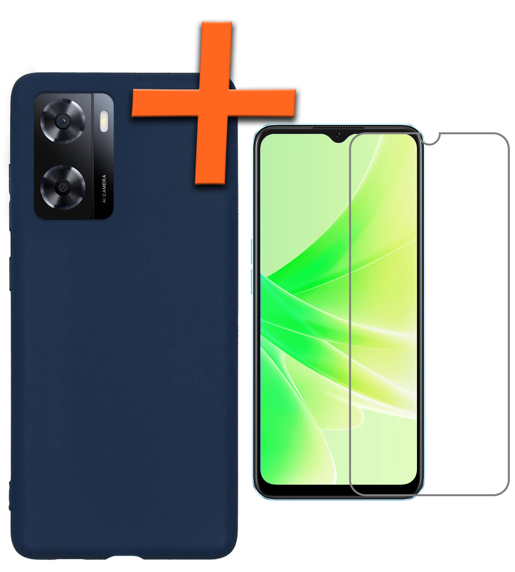 Nomfy Hoesje Geschikt voor OPPO A57 Hoesje Siliconen Cover Case Met Screenprotector - Hoes Geschikt voor OPPO A57 Hoes Back Case - Donkerblauw