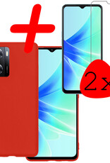 BASEY. Hoes Geschikt voor OPPO A57 Hoesje Siliconen Back Cover Case Met 2x Screenprotector - Hoesje Geschikt voor OPPO A57 Hoes Cover Hoesje - Rood