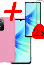 BASEY. Hoes Geschikt voor OPPO A57 Hoesje Siliconen Back Cover Case Met 2x Screenprotector - Hoesje Geschikt voor OPPO A57 Hoes Cover Hoesje - Lichtroze