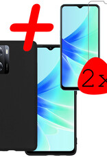 BASEY. Hoes Geschikt voor OPPO A57 Hoesje Siliconen Back Cover Case Met 2x Screenprotector - Hoesje Geschikt voor OPPO A57 Hoes Cover Hoesje - Zwart