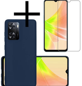 NoXx NoXx OPPO A57 Hoesje Siliconen Met Screenprotector - Donkerblauw