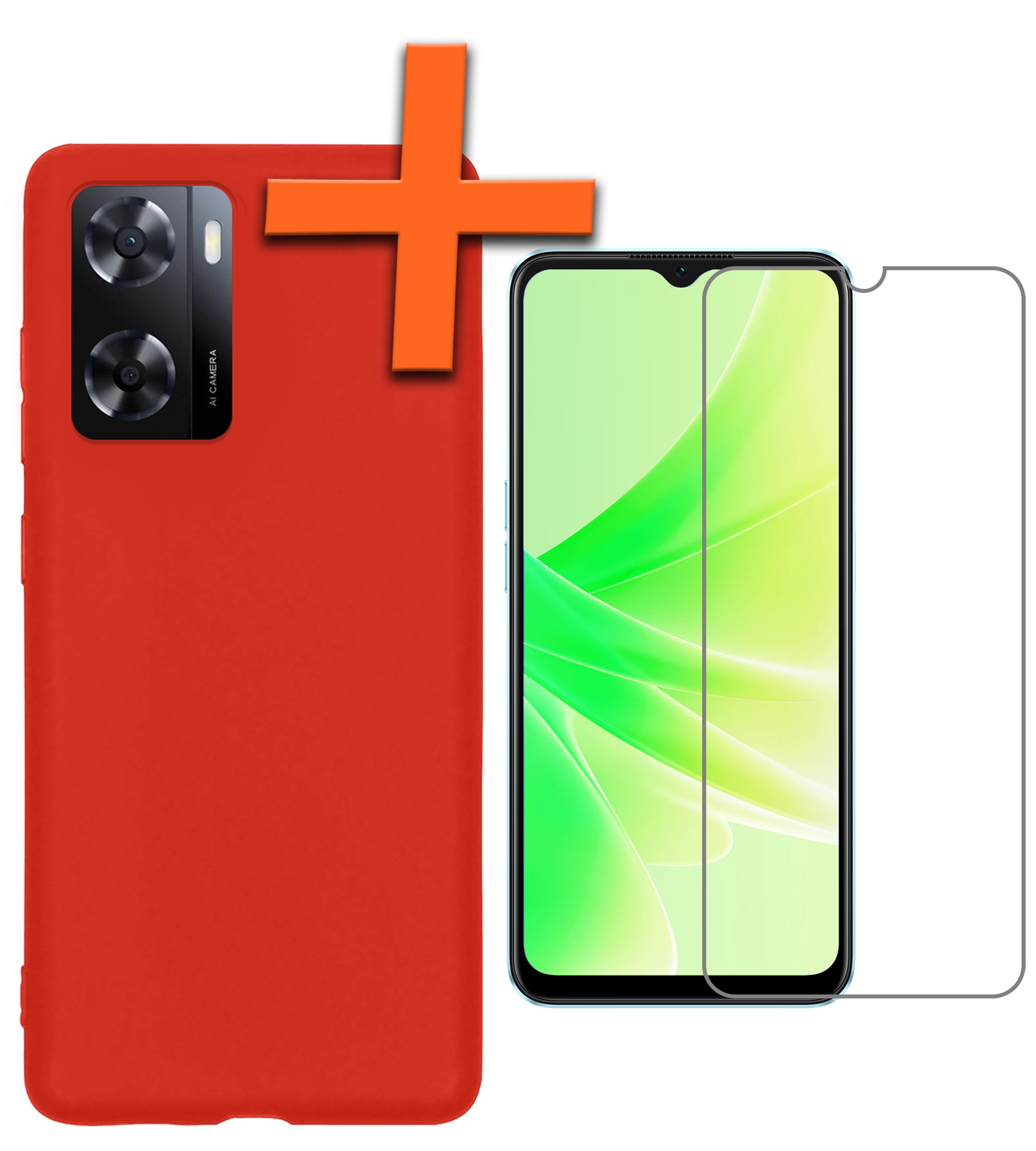 Nomfy Hoesje Geschikt voor OPPO A57 Hoesje Siliconen Cover Case Met Screenprotector - Hoes Geschikt voor OPPO A57 Hoes Back Case - Rood