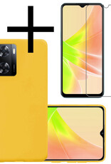 NoXx Hoes Geschikt voor OPPO A57 Hoesje Cover Siliconen Back Case Hoes Met Screenprotector - Geel