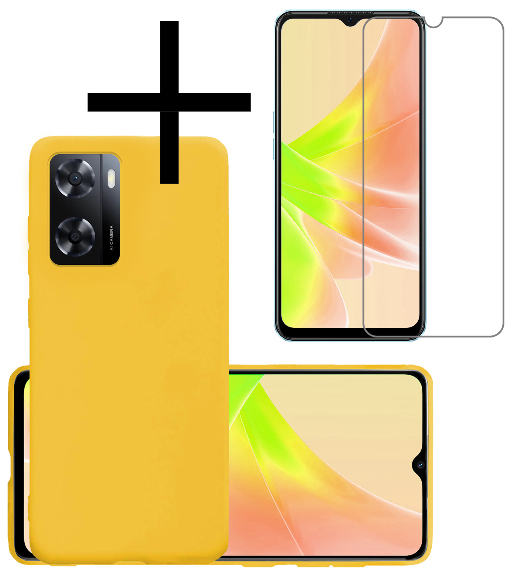 NoXx Hoes Geschikt voor OPPO A57 Hoesje Cover Siliconen Back Case Hoes Met Screenprotector - Geel