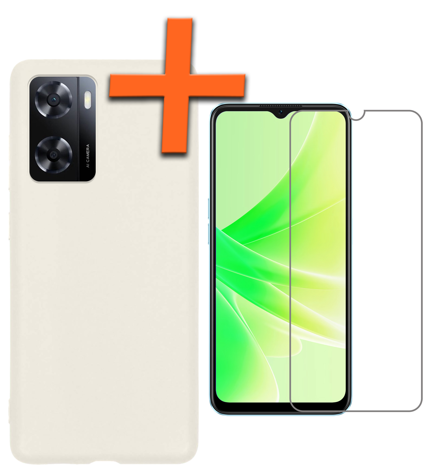 Nomfy Hoesje Geschikt voor OPPO A57 Hoesje Siliconen Cover Case Met Screenprotector - Hoes Geschikt voor OPPO A57 Hoes Back Case - Wit