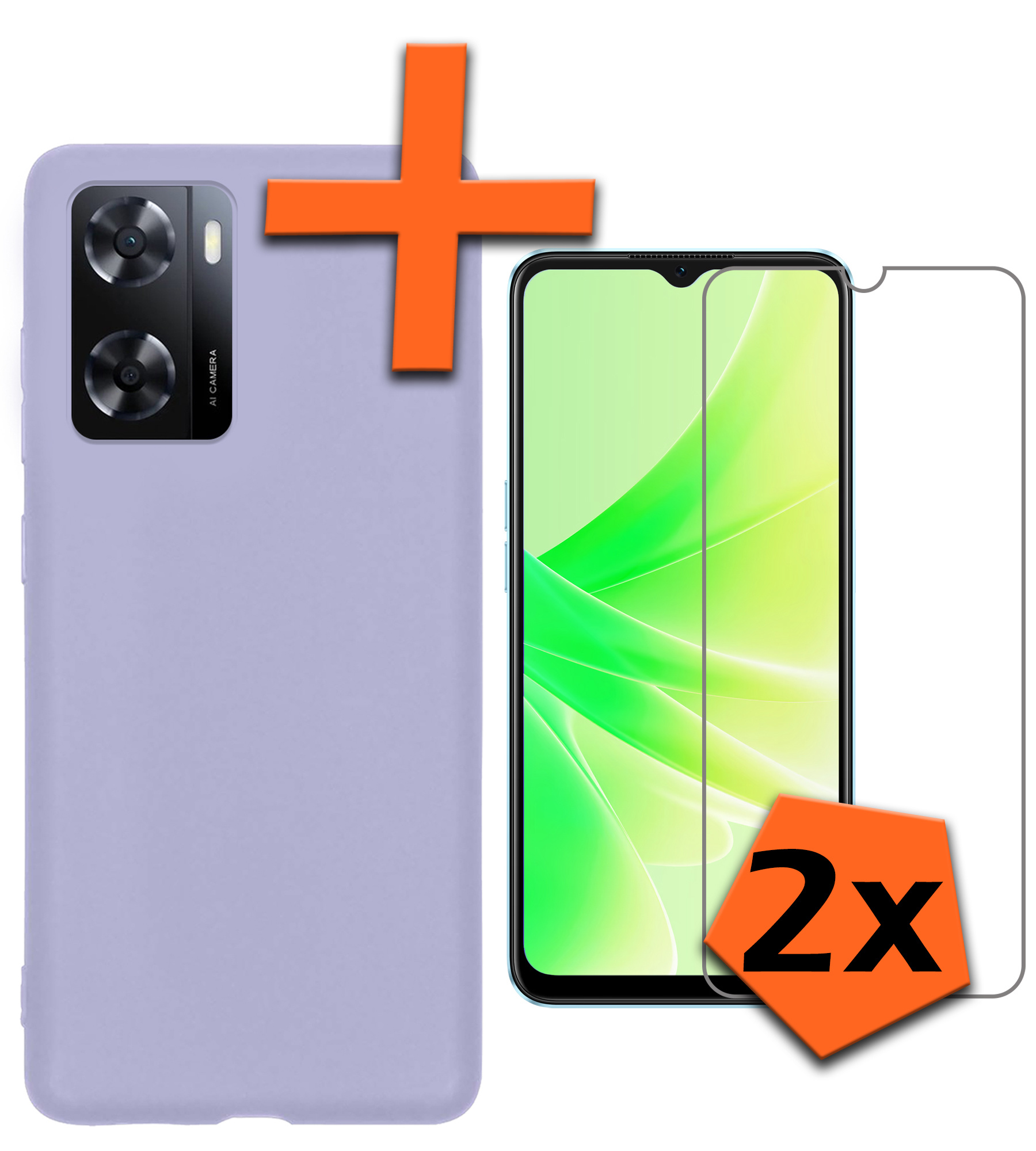 Nomfy Hoesje Geschikt voor OPPO A57 Hoesje Siliconen Cover Case Met 2x Screenprotector - Hoes Geschikt voor OPPO A57 Hoes Back Case - Lila