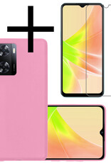NoXx Hoes Geschikt voor OPPO A57 Hoesje Cover Siliconen Back Case Hoes Met Screenprotector - Lichtroze