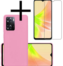 NoXx NoXx OPPO A57 Hoesje Siliconen Met Screenprotector - Lichtroze