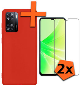 Nomfy Nomfy OPPO A57 Hoesje Siliconen Met 2x Screenprotector - Rood