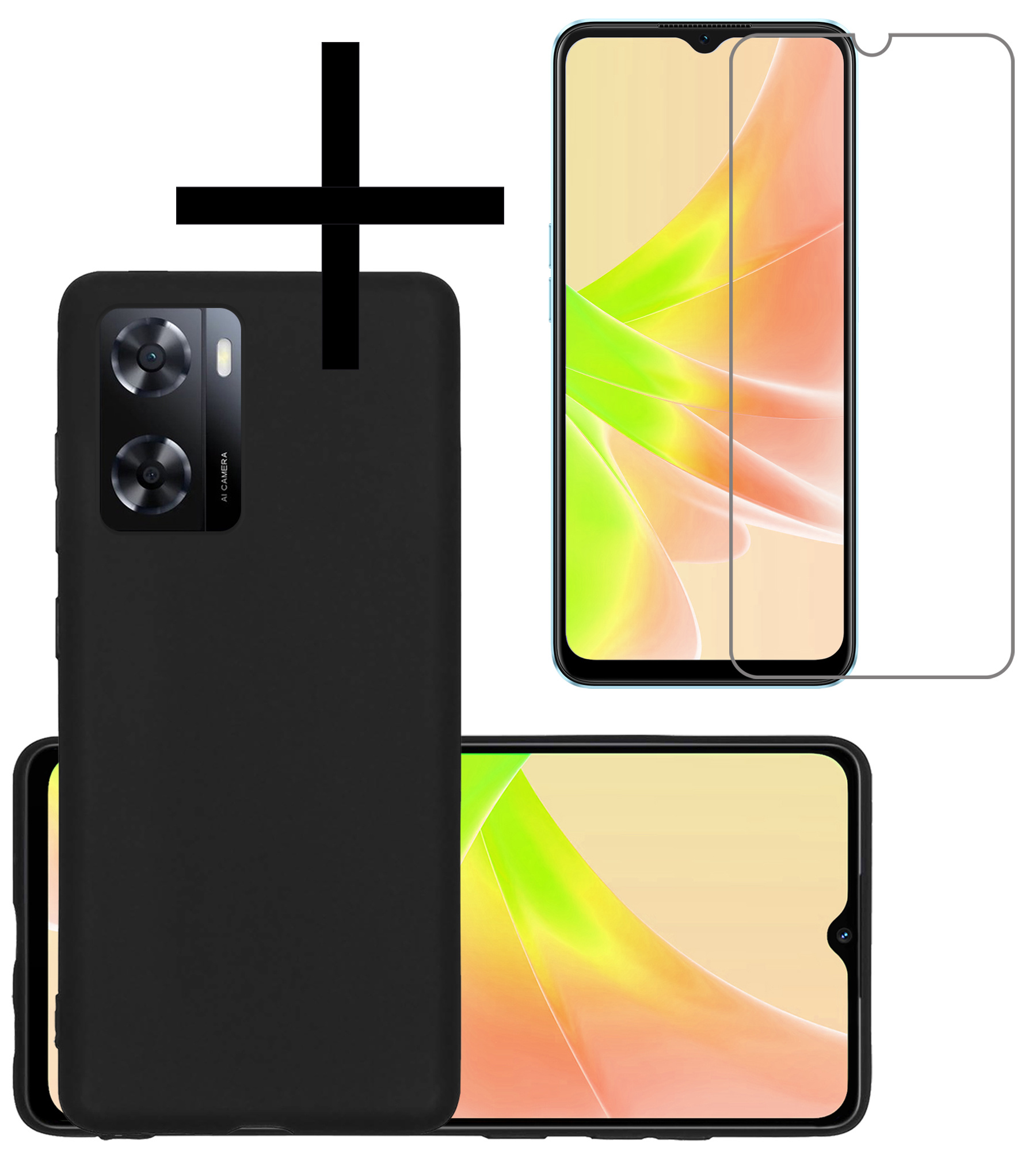 NoXx Hoes Geschikt voor OPPO A57 Hoesje Cover Siliconen Back Case Hoes Met Screenprotector - Zwart