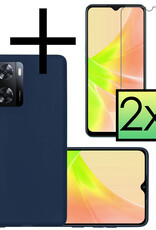 NoXx Hoes Geschikt voor OPPO A57 Hoesje Cover Siliconen Back Case Hoes Met 2x Screenprotector - Donkerblauw