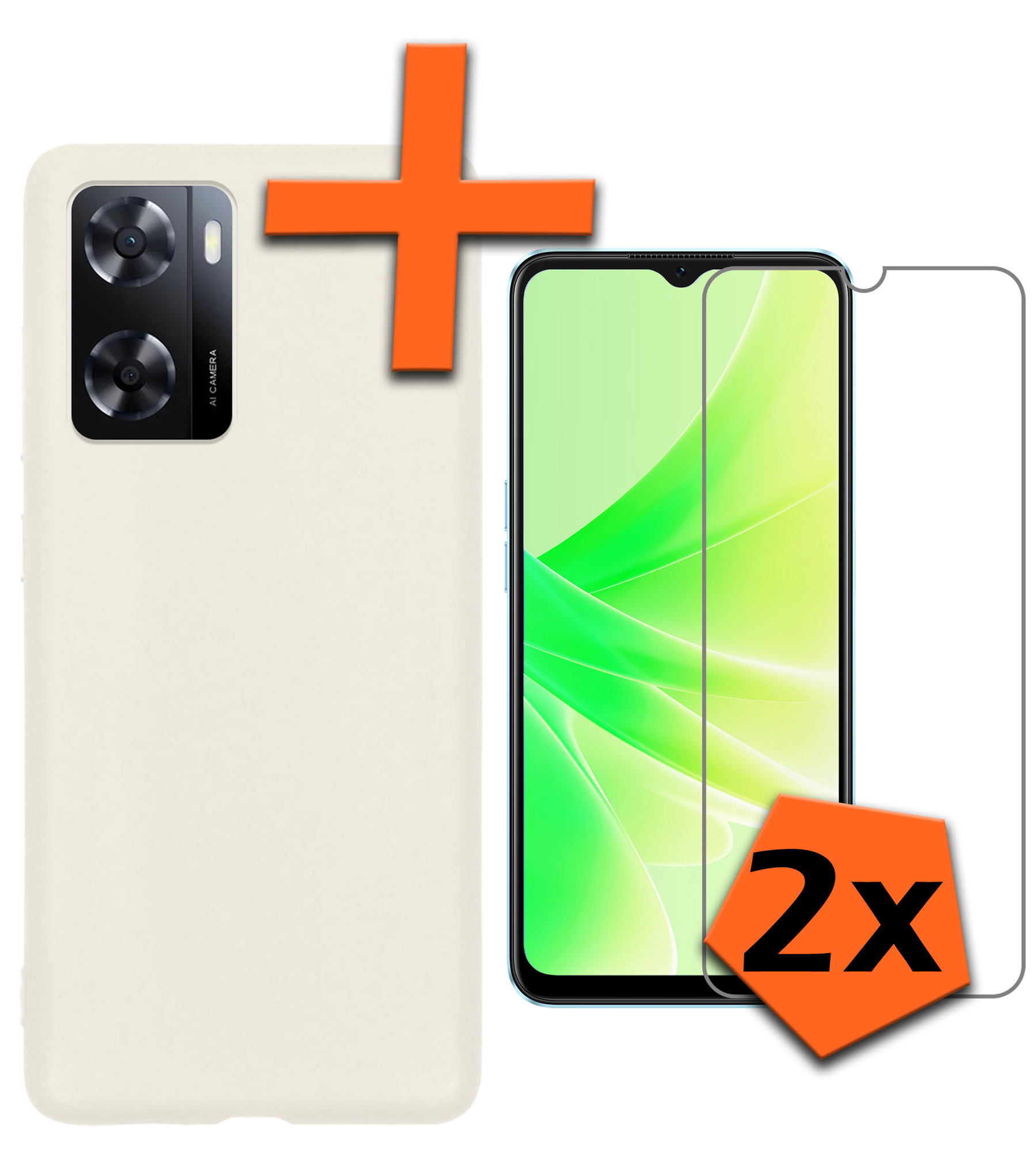 Nomfy Hoesje Geschikt voor OPPO A57 Hoesje Siliconen Cover Case Met 2x Screenprotector - Hoes Geschikt voor OPPO A57 Hoes Back Case - Wit