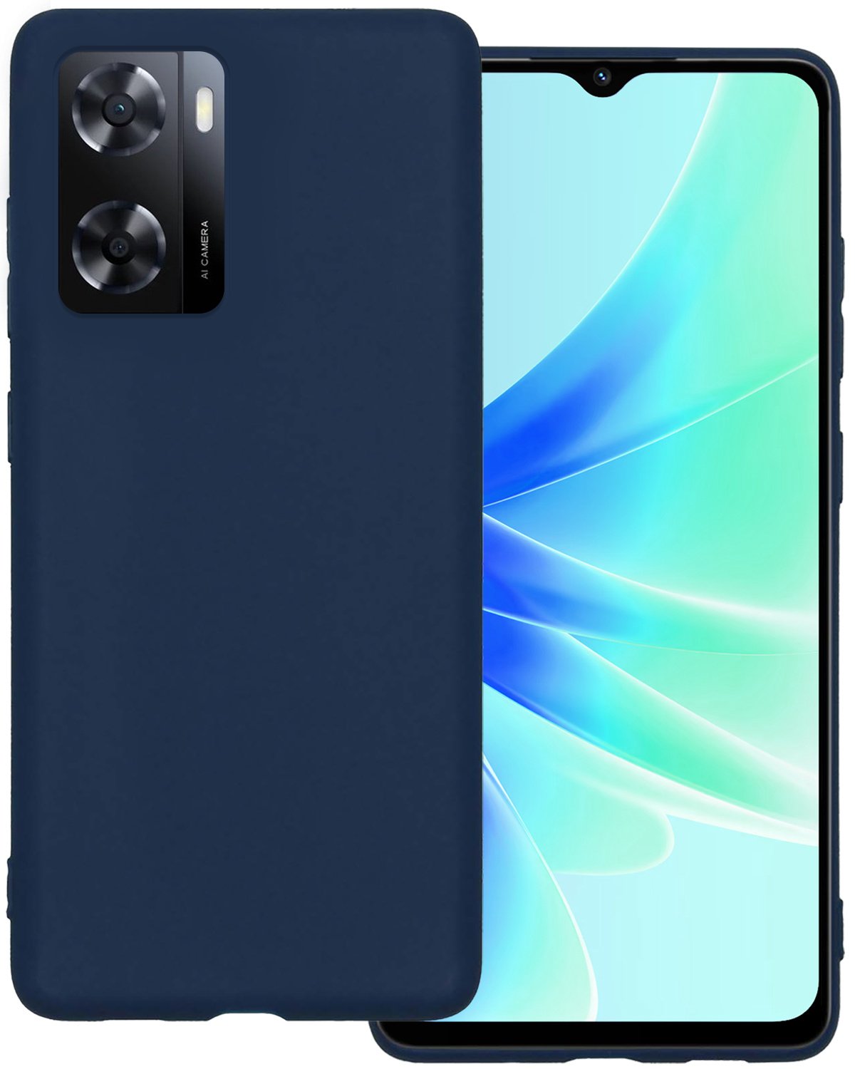 BASEY. Hoes Geschikt voor OPPO A57s Hoesje Siliconen Back Cover Case - Hoesje Geschikt voor OPPO A57s Hoes Cover Hoesje - Donkerblauw