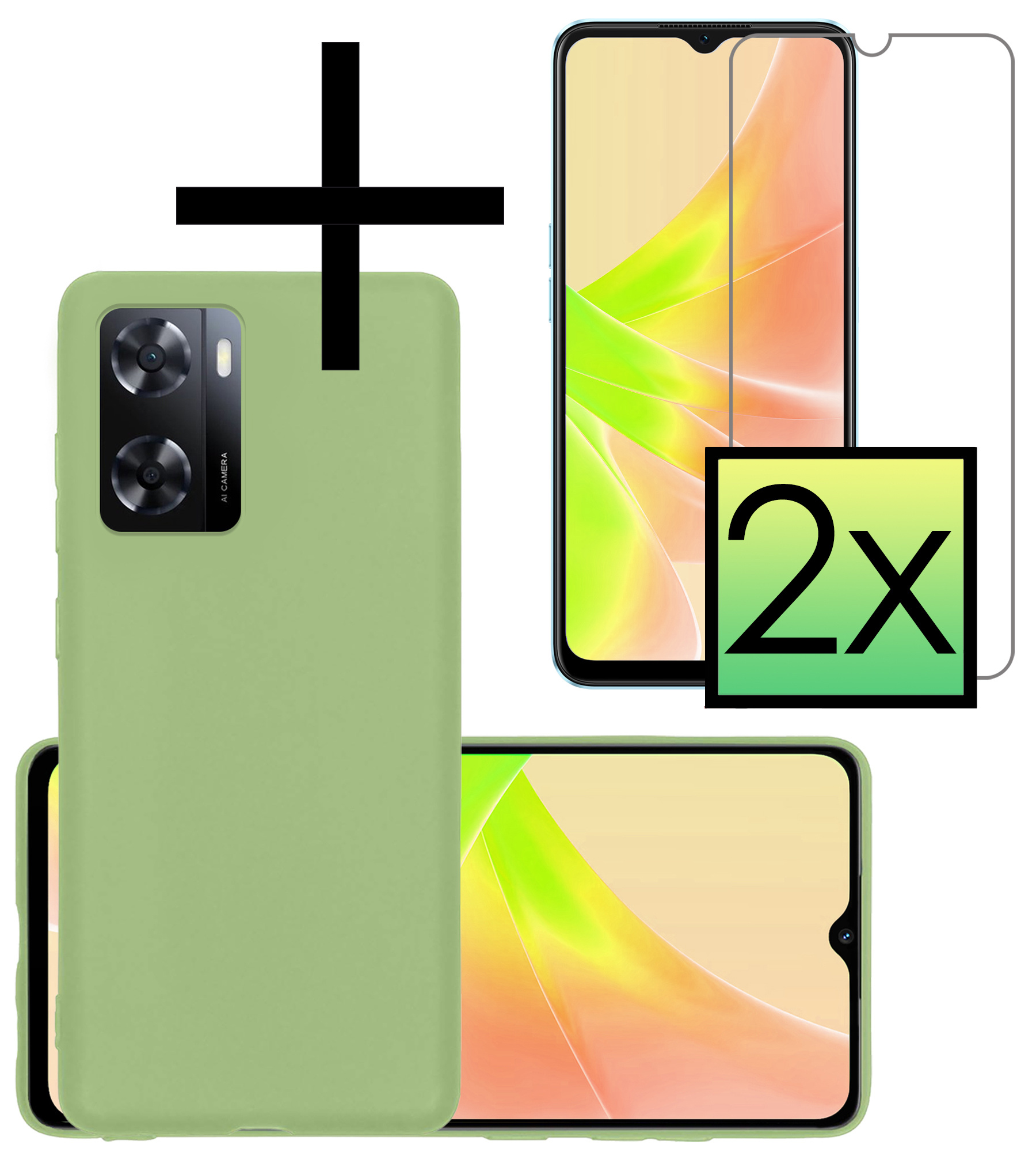NoXx Hoes Geschikt voor OPPO A57 Hoesje Cover Siliconen Back Case Hoes Met 2x Screenprotector - Groen