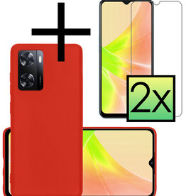 NoXx NoXx OPPO A57 Hoesje Siliconen Met 2x Screenprotector - Rood