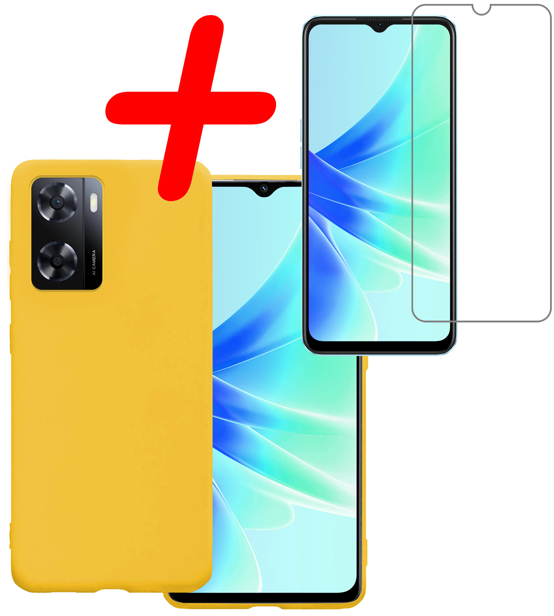 BASEY. Hoes Geschikt voor OPPO A57s Hoesje Siliconen Back Cover Case Met Screenprotector - Hoesje Geschikt voor OPPO A57s Hoes Cover Hoesje - Geel