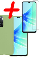 BASEY. Hoes Geschikt voor OPPO A57s Hoesje Siliconen Back Cover Case Met Screenprotector - Hoesje Geschikt voor OPPO A57s Hoes Cover Hoesje - Groen