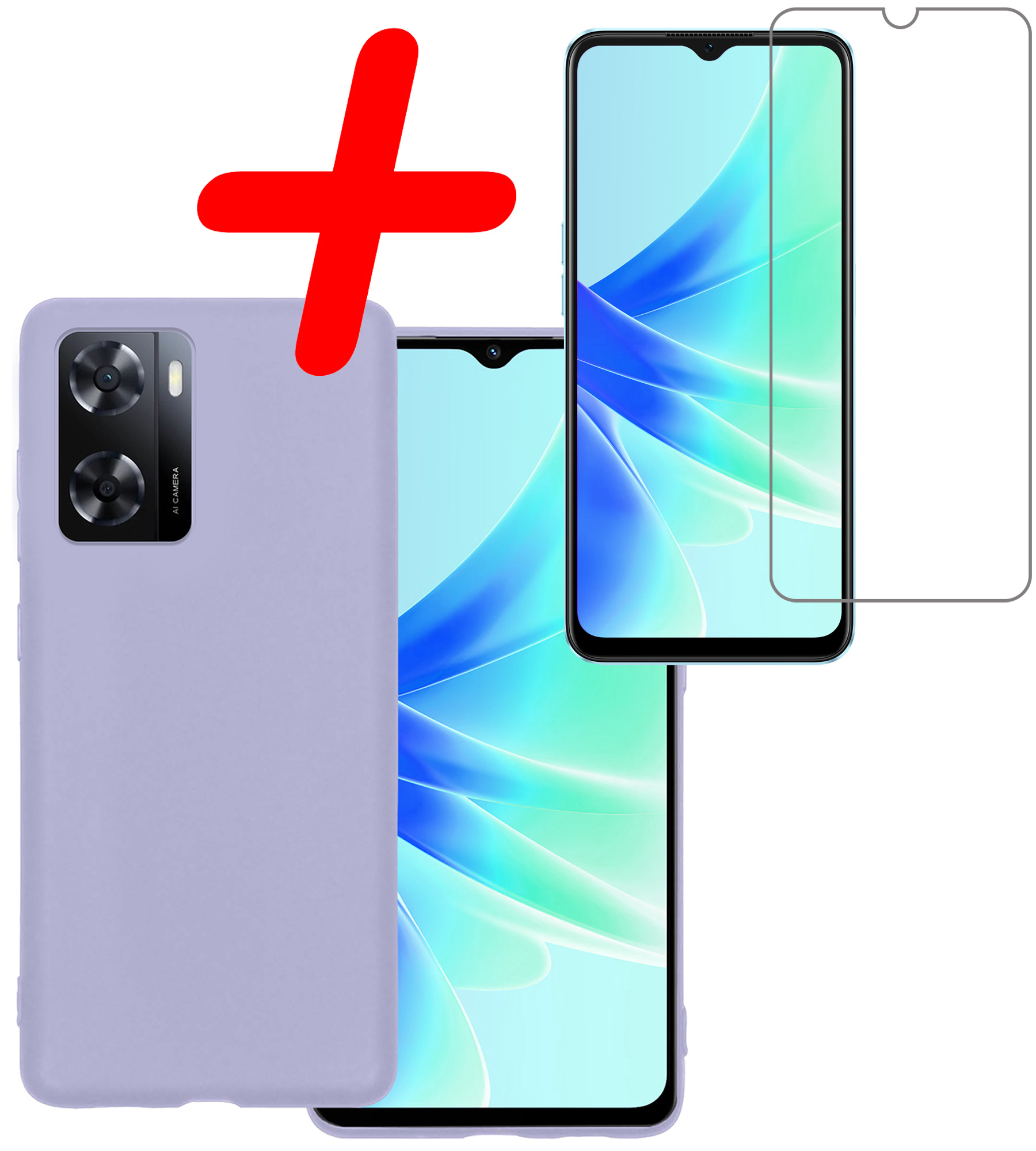 BASEY. Hoes Geschikt voor OPPO A57s Hoesje Siliconen Back Cover Case Met Screenprotector - Hoesje Geschikt voor OPPO A57s Hoes Cover Hoesje - Lila