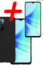 BASEY. Hoes Geschikt voor OPPO A57s Hoesje Siliconen Back Cover Case Met Screenprotector - Hoesje Geschikt voor OPPO A57s Hoes Cover Hoesje - Zwart