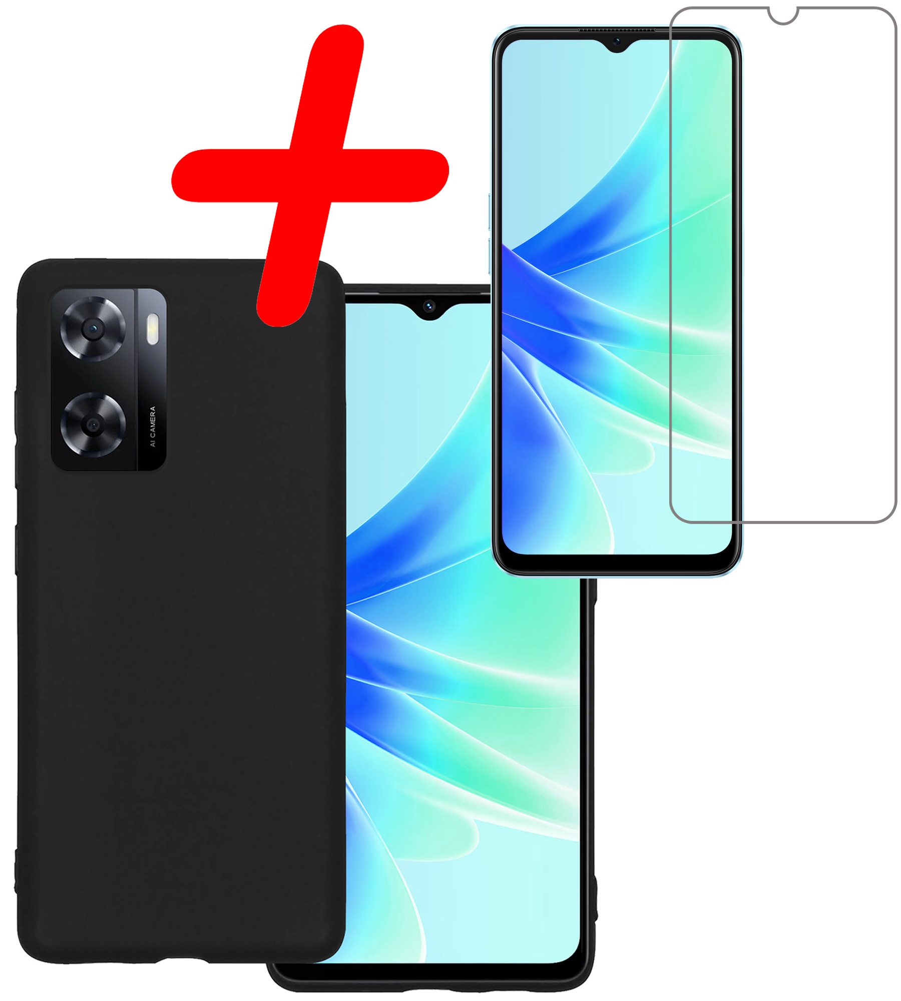 BASEY. Hoes Geschikt voor OPPO A57s Hoesje Siliconen Back Cover Case Met Screenprotector - Hoesje Geschikt voor OPPO A57s Hoes Cover Hoesje - Zwart