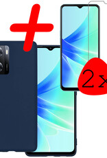 BASEY. Hoes Geschikt voor OPPO A57s Hoesje Siliconen Back Cover Case Met 2x Screenprotector - Hoesje Geschikt voor OPPO A57s Hoes Cover Hoesje - Donkerblauw