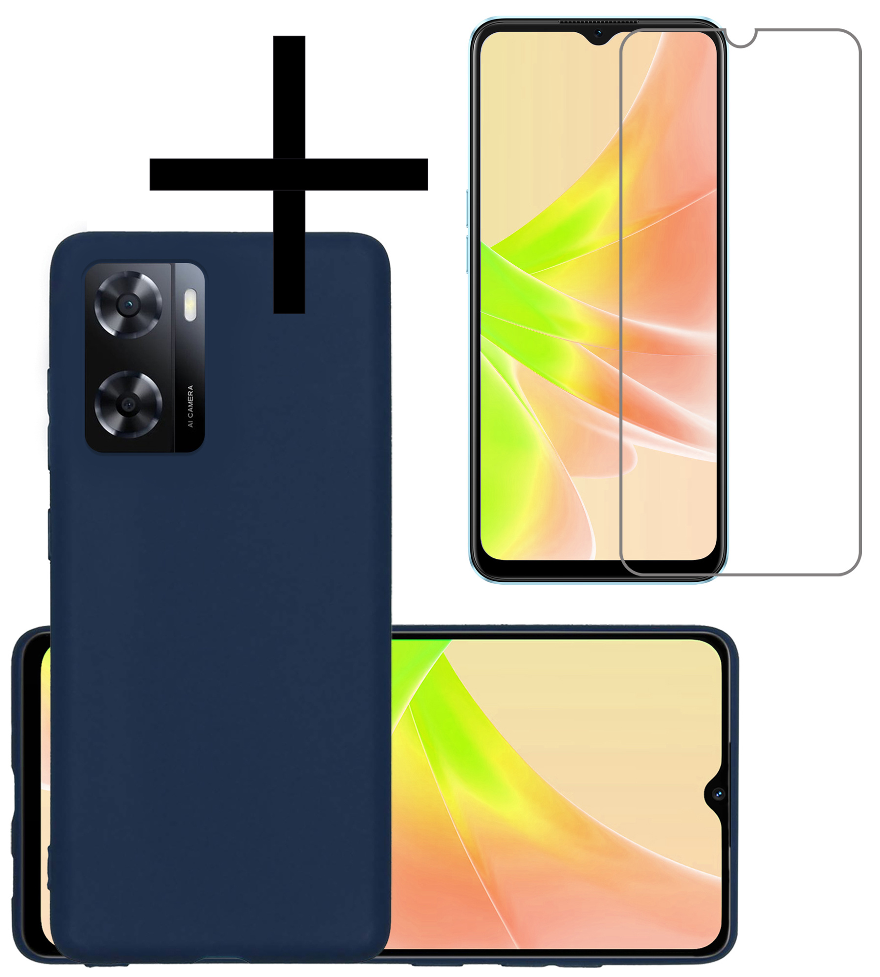 NoXx Hoes Geschikt voor OPPO A57s Hoesje Cover Siliconen Back Case Hoes Met Screenprotector - Donkerblauw