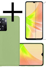 NoXx Hoes Geschikt voor OPPO A57s Hoesje Cover Siliconen Back Case Hoes Met Screenprotector - Groen