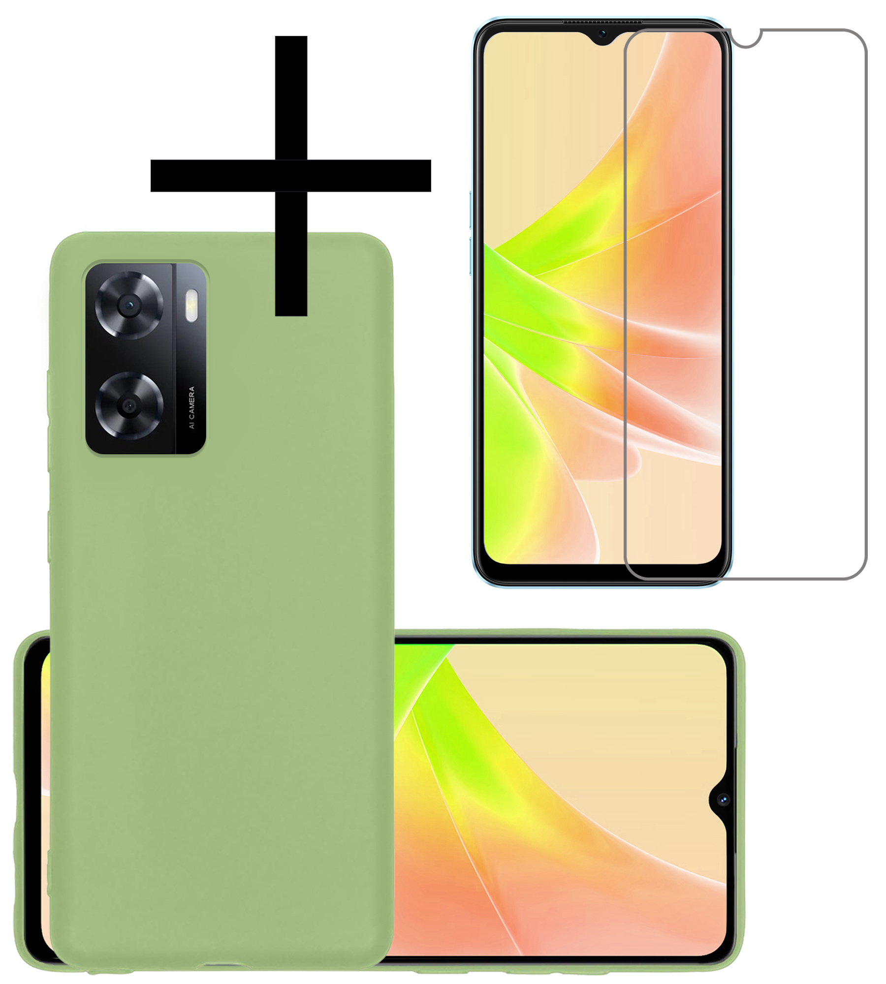 NoXx Hoes Geschikt voor OPPO A57s Hoesje Cover Siliconen Back Case Hoes Met Screenprotector - Groen