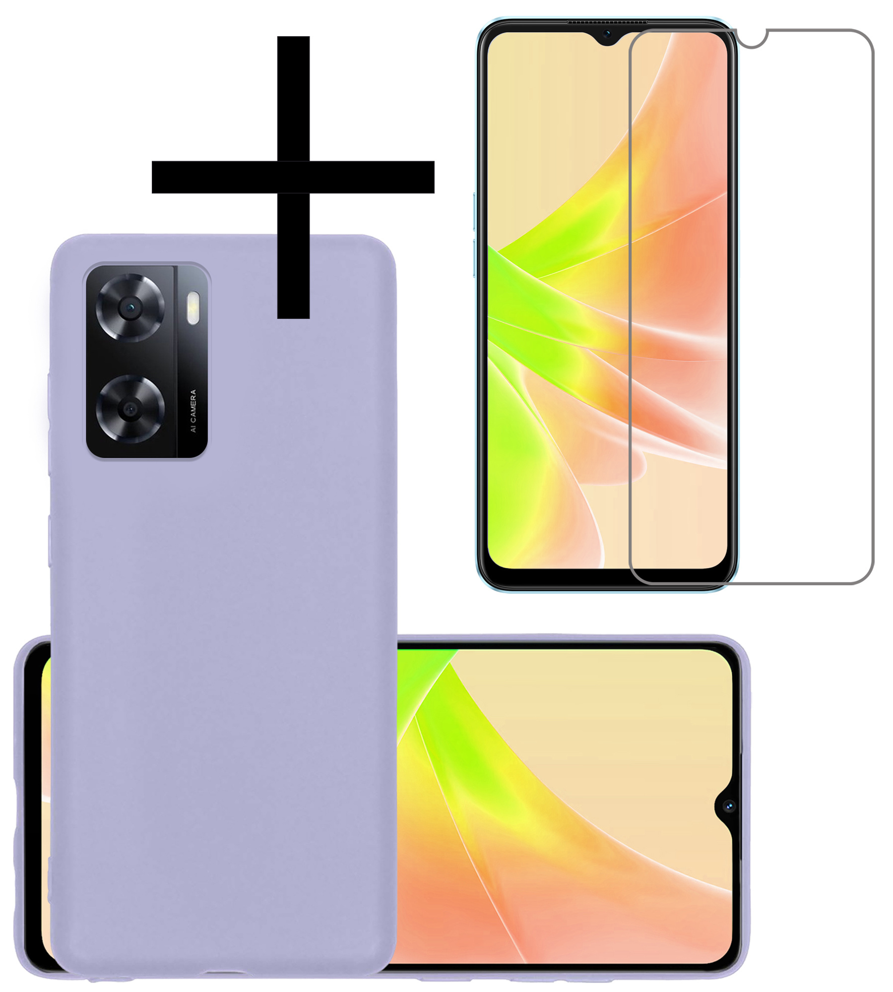 NoXx Hoes Geschikt voor OPPO A57s Hoesje Cover Siliconen Back Case Hoes Met Screenprotector - Lila