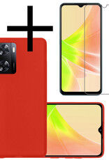 NoXx Hoes Geschikt voor OPPO A57s Hoesje Cover Siliconen Back Case Hoes Met Screenprotector - Rood