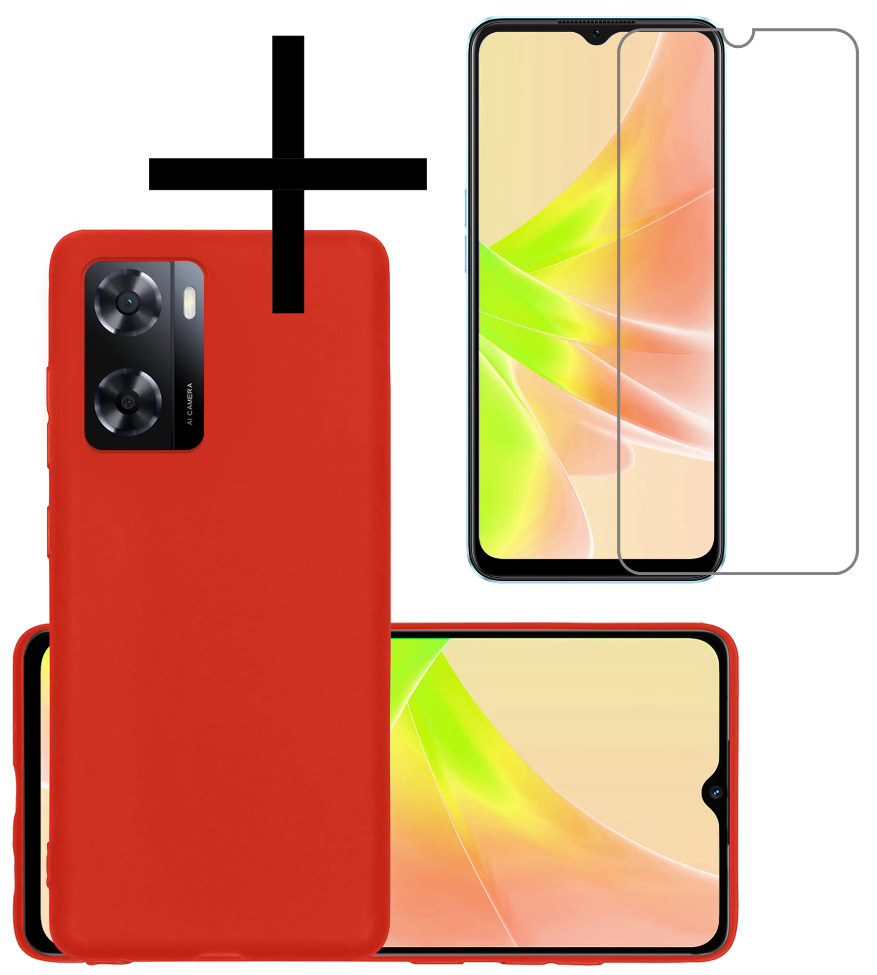 NoXx Hoes Geschikt voor OPPO A57s Hoesje Cover Siliconen Back Case Hoes Met Screenprotector - Rood