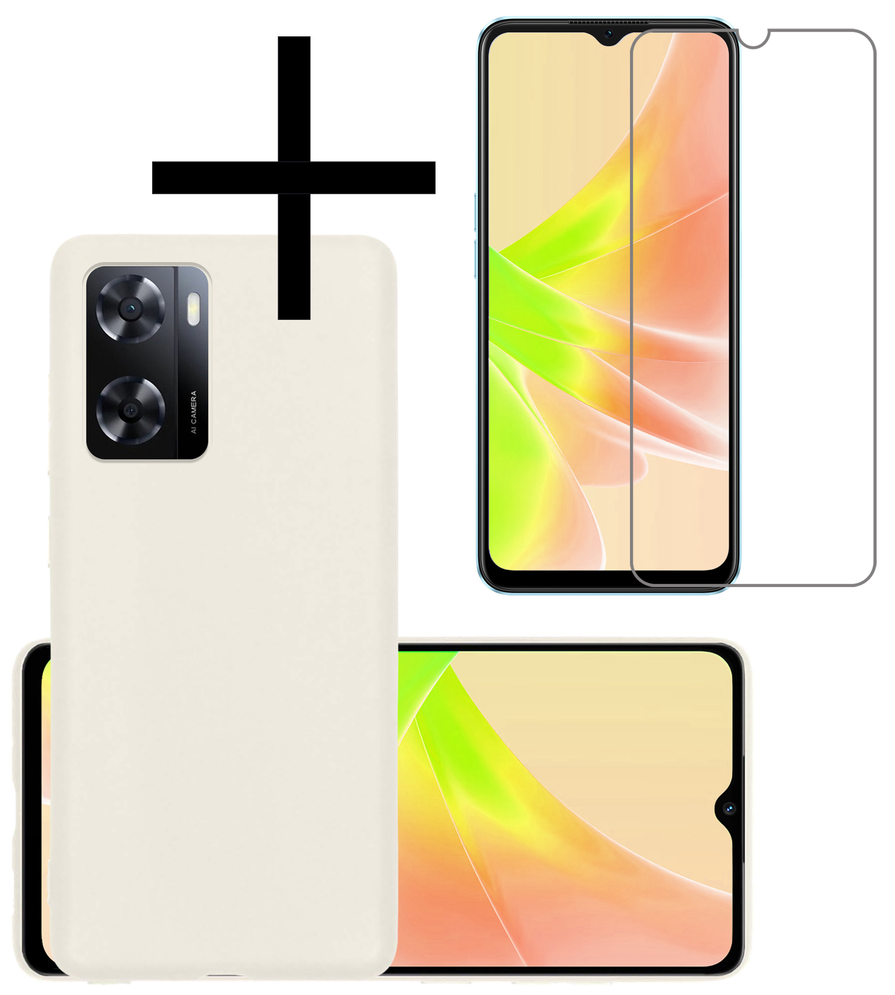 NoXx Hoes Geschikt voor OPPO A57s Hoesje Cover Siliconen Back Case Hoes Met Screenprotector - Wit