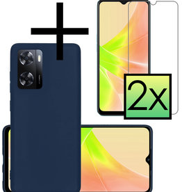 NoXx NoXx OPPO A57s Hoesje Siliconen Met 2x Screenprotector - Donkerblauw