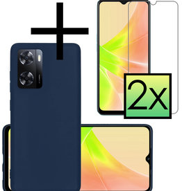 NoXx OPPO A57s Hoesje Siliconen Met 2x Screenprotector - Donkerblauw