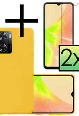 NoXx Hoes Geschikt voor OPPO A57s Hoesje Cover Siliconen Back Case Hoes Met 2x Screenprotector - Geel