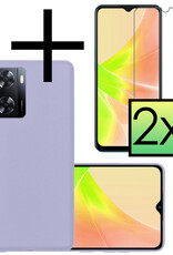 NoXx Hoes Geschikt voor OPPO A57s Hoesje Cover Siliconen Back Case Hoes Met 2x Screenprotector - Lila