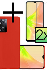 NoXx Hoes Geschikt voor OPPO A57s Hoesje Cover Siliconen Back Case Hoes Met 2x Screenprotector - Rood