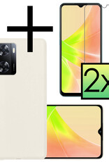 NoXx Hoes Geschikt voor OPPO A57s Hoesje Cover Siliconen Back Case Hoes Met 2x Screenprotector - Wit