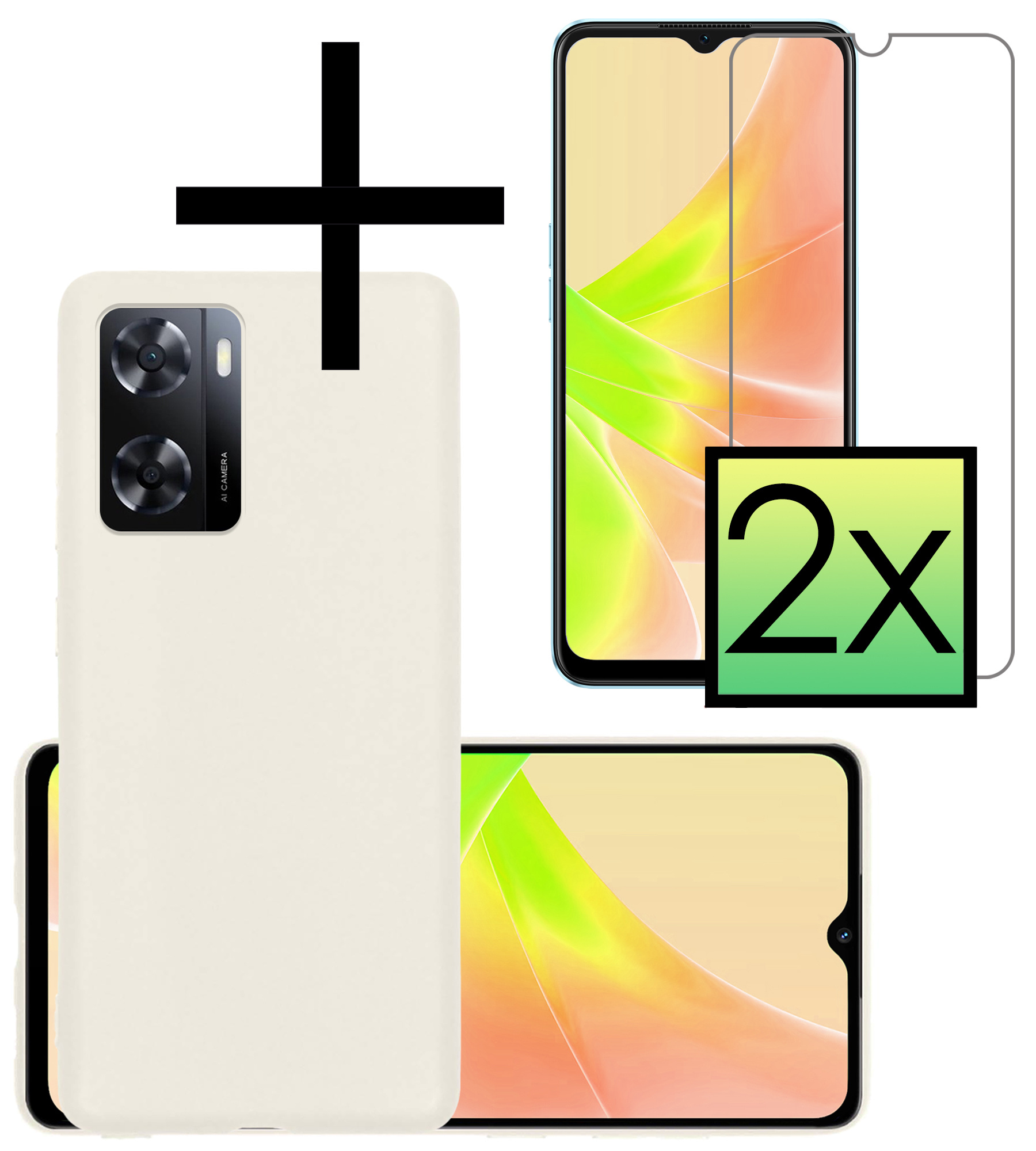 NoXx Hoes Geschikt voor OPPO A57s Hoesje Cover Siliconen Back Case Hoes Met 2x Screenprotector - Wit