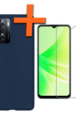 Nomfy Hoesje Geschikt voor OPPO A57s Hoesje Siliconen Cover Case Met Screenprotector - Hoes Geschikt voor OPPO A57s Hoes Back Case - Donkerblauw