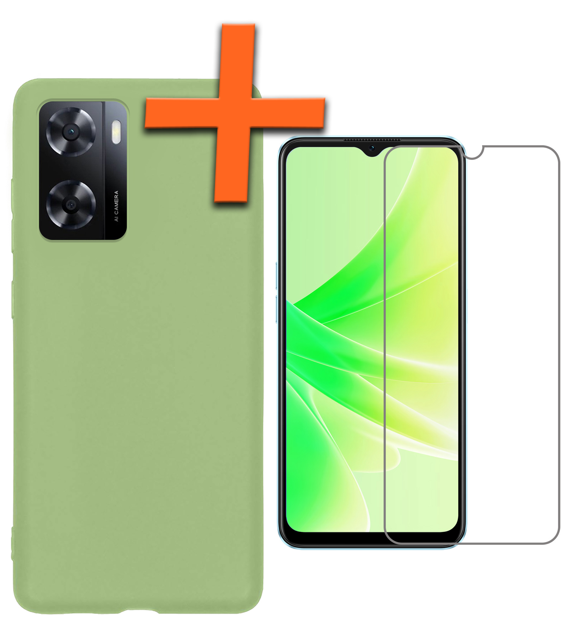 Nomfy Hoesje Geschikt voor OPPO A57s Hoesje Siliconen Cover Case Met Screenprotector - Hoes Geschikt voor OPPO A57s Hoes Back Case - Groen