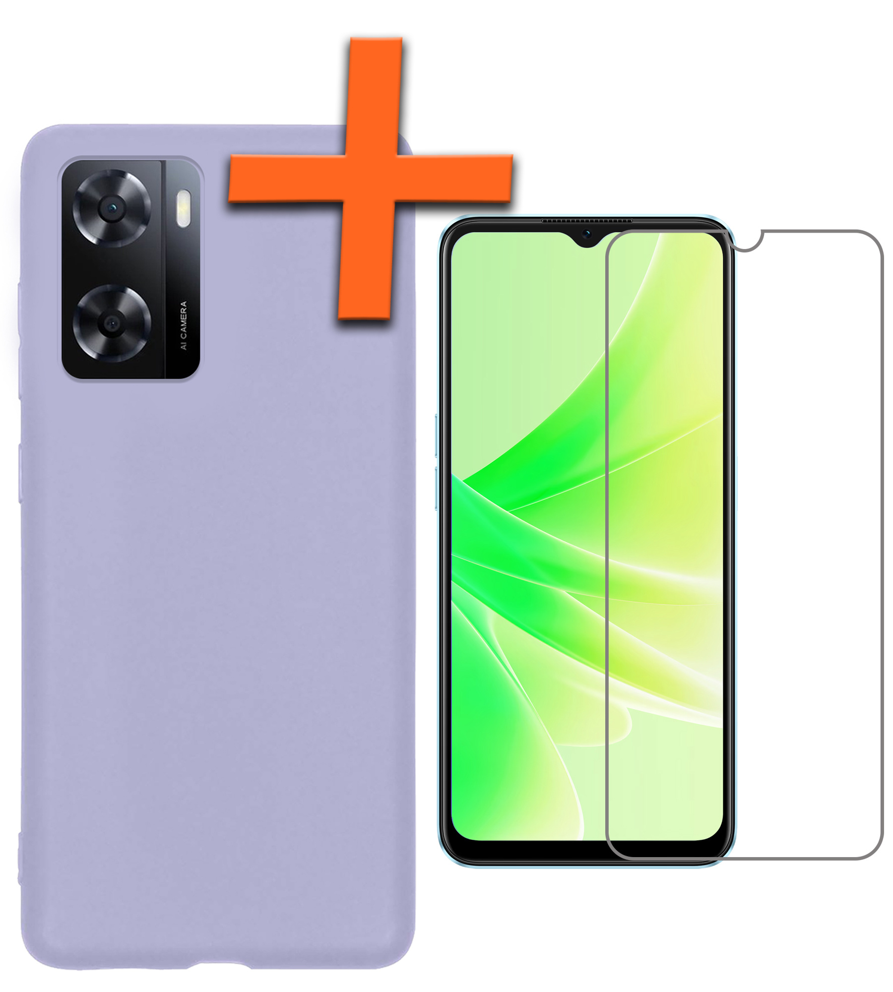Nomfy Hoesje Geschikt voor OPPO A57s Hoesje Siliconen Cover Case Met Screenprotector - Hoes Geschikt voor OPPO A57s Hoes Back Case - Lila